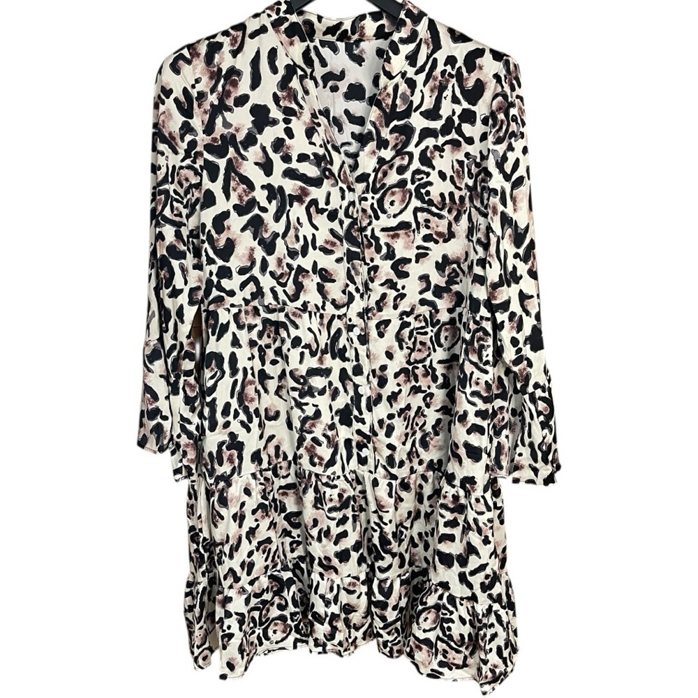 Leopard Print Mini Dress Beige Cream Black